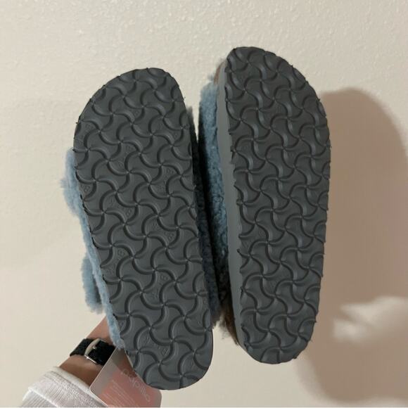 Birkenstock Arizona Big Buckle Shearling Slide Sandal in Blue Faded Aqua NEW 39 - Picture 7 of 11